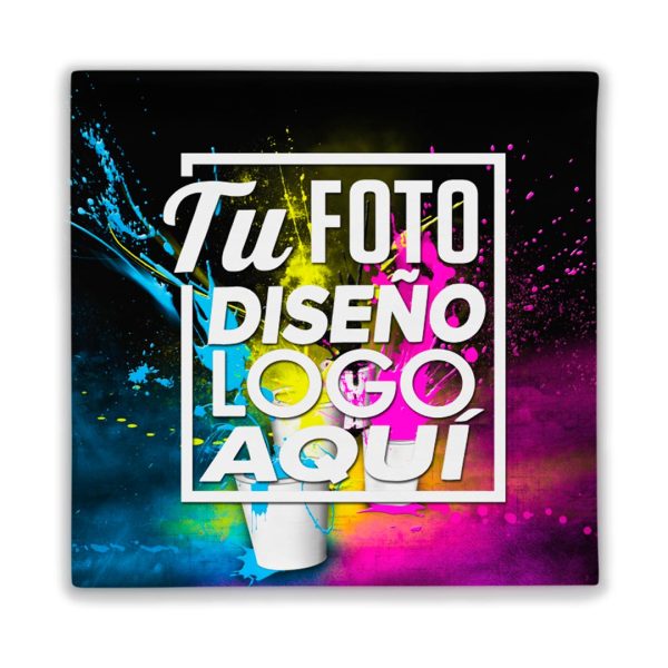 Funda de cojín personalizada 40 x 40 cm mostrando un diseño estampado brillante sobre tela suave
