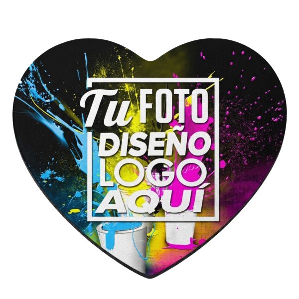 Mousepad corazón personalizado 23 x 22 cm mostrando un diseño a todo color impreso en la superficie