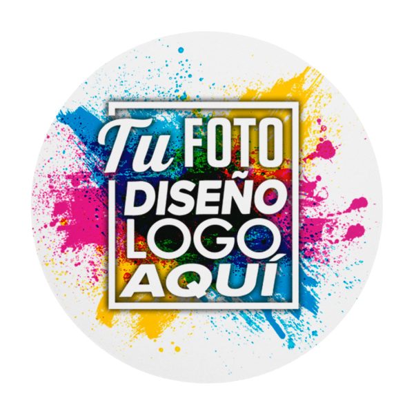 Mousepad redondo personalizado 20 cm mostrando un colorido diseño impreso sobre fondo blanco