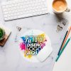 Mousepad Redondo Personalizado 23 cm en Escritorio mousepad redondo personalizado 23 cm decorando un escritorio de trabajo con café y accesorios
