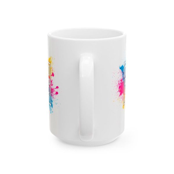 Taza Personalizada 15 oz - Detalle Asa ista diagonal de la taza personalizada 15 oz enfocada en el asa ergonómica.
