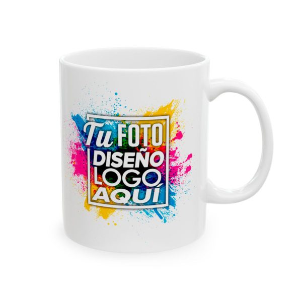 Taza personalizada 11 oz mostrando el diseño estampado en la vista lateral derecha